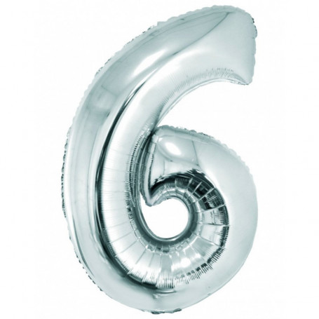 Balon foliowy "Cyfra 6", srebrna, 92 cm