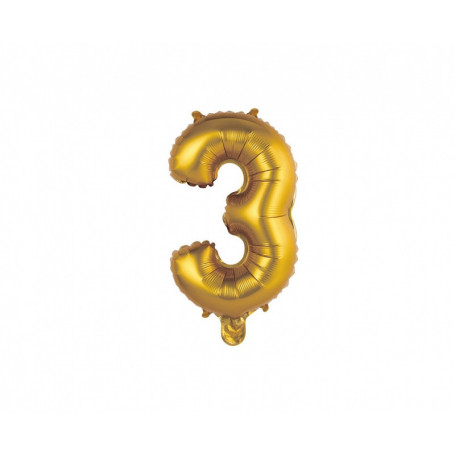 Balon foliowy "Cyfra 3", złota, matowa, 35 cm