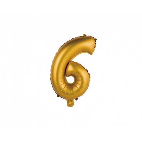 Balon foliowy "Cyfra 6", złota, matowa, 35 cm
