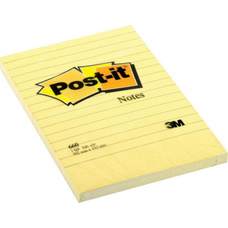 Karteczki samoprzylepne POST-IT® w linię (660), 102x152mm, 1x100 kart., żółte