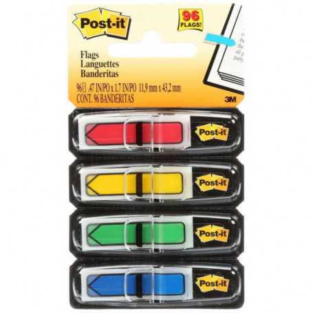 Zakładki indeksujące POST-IT® (684-ARR3), PP, 11,9x43,2mm, strzałka, 4x24 kart., mix kolorów
