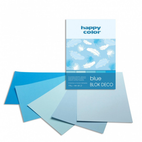 Blok Deco Blue A4, 170g, 20 ark, 5 kol. tonacja niebieska, Happy Color