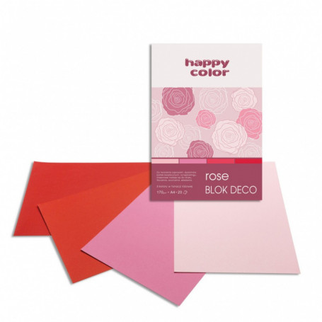 Blok Deco Rose A4, 170g, 20 ark, 4 kol. tonacja różowo-czerwona, Happy Color