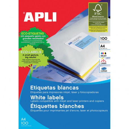 Etykiety uniwersalne APLI, 105x37mm, prostokątne, białe 100 ark.