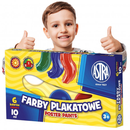 Szkolne farby ASTRA  dla dzieci w słoiczkach 6 szt x10 ml