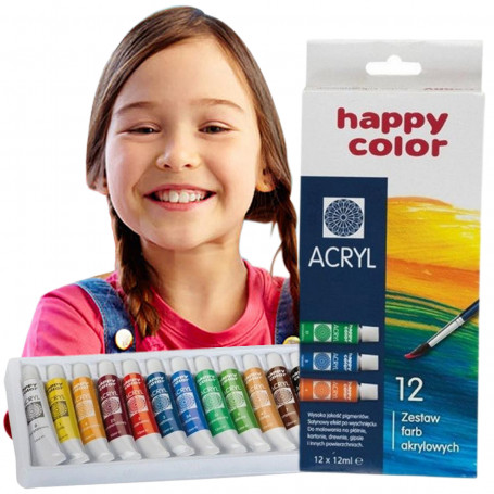 Farba akrylowa zestaw 12 kolorów x 12 ml, Happy Color