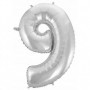 Balon foliowy "Cyfra 9", srebrna, 92 cm