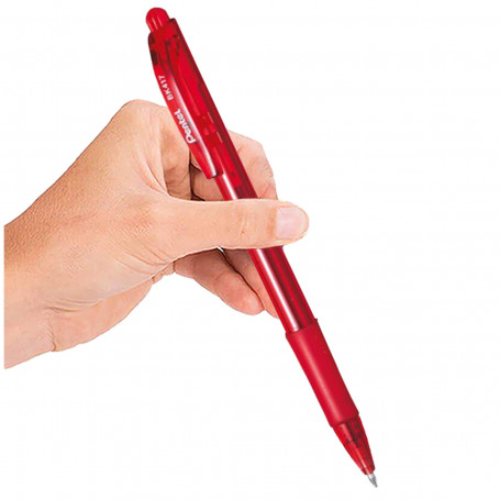 Długopis z gumowym uchytem na wkłady wymienne BKS7E, automatyczny, 10 SZT.,CZERWONY