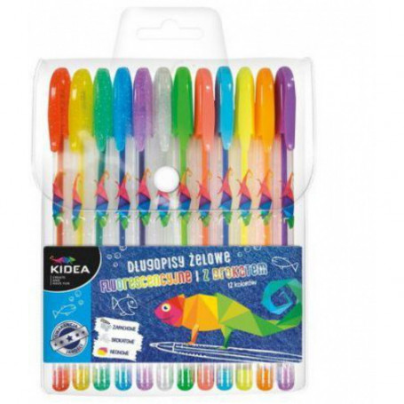 Długopisy Żelowe Brokatowe + Długopisy Żelowe Fluorescencyjne 6+6 Kolorów
